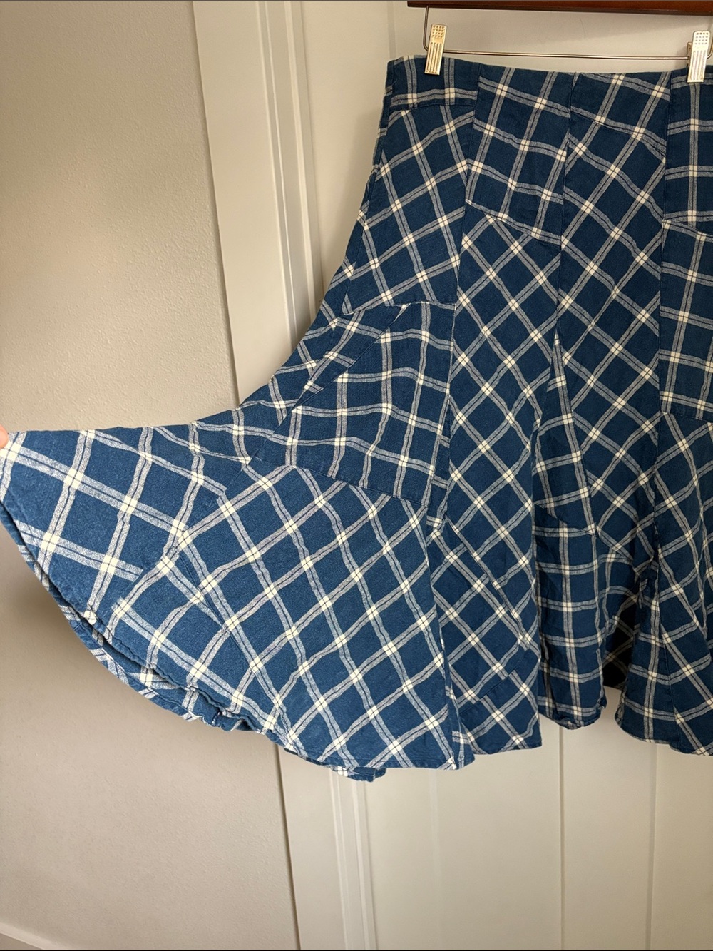 VTG Lauren Ralph Lauren Blue Patchwork Plaid Midi Skirt - Picture 2 of 15